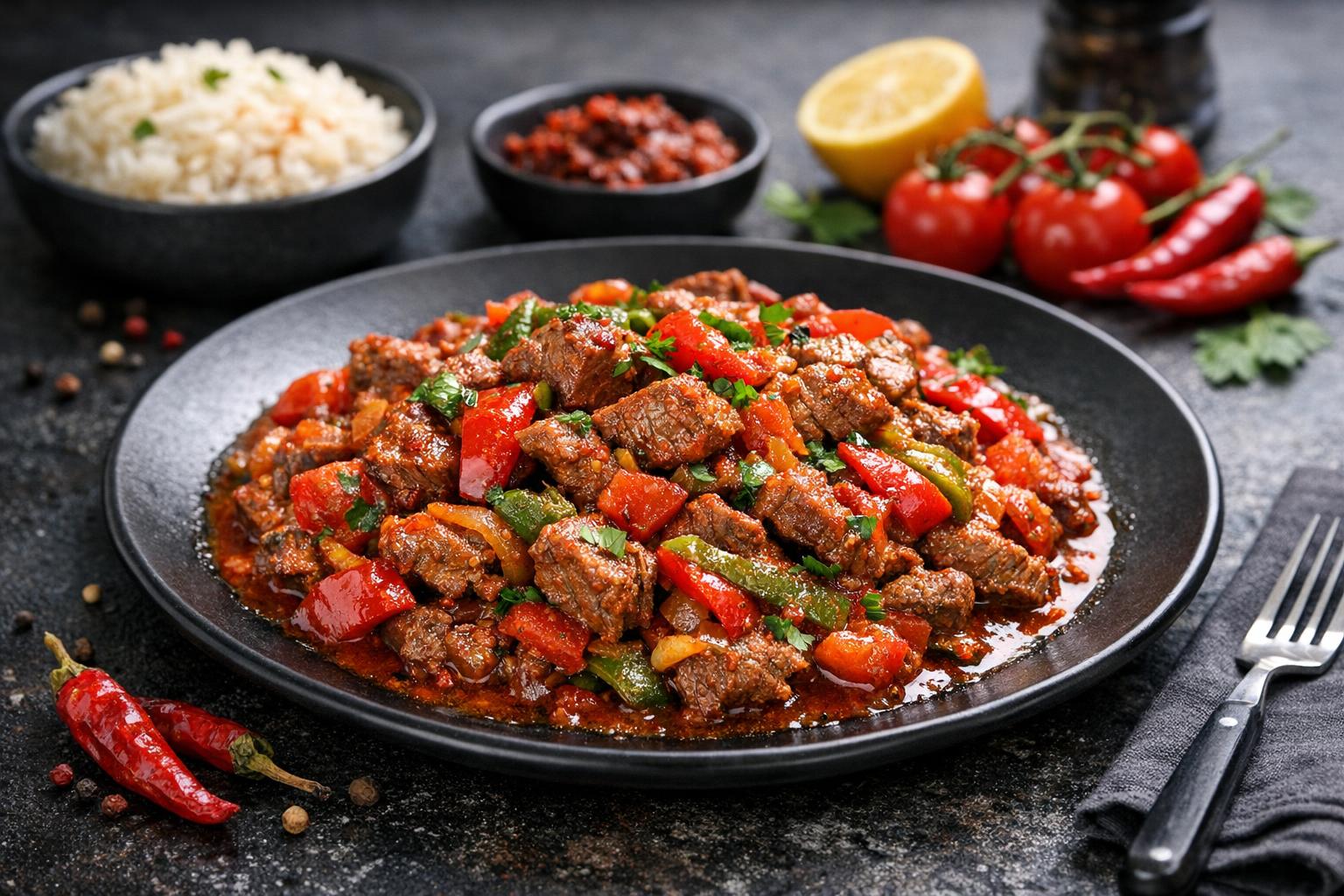 Scharfes türkisches Rindfleisch-Sauté