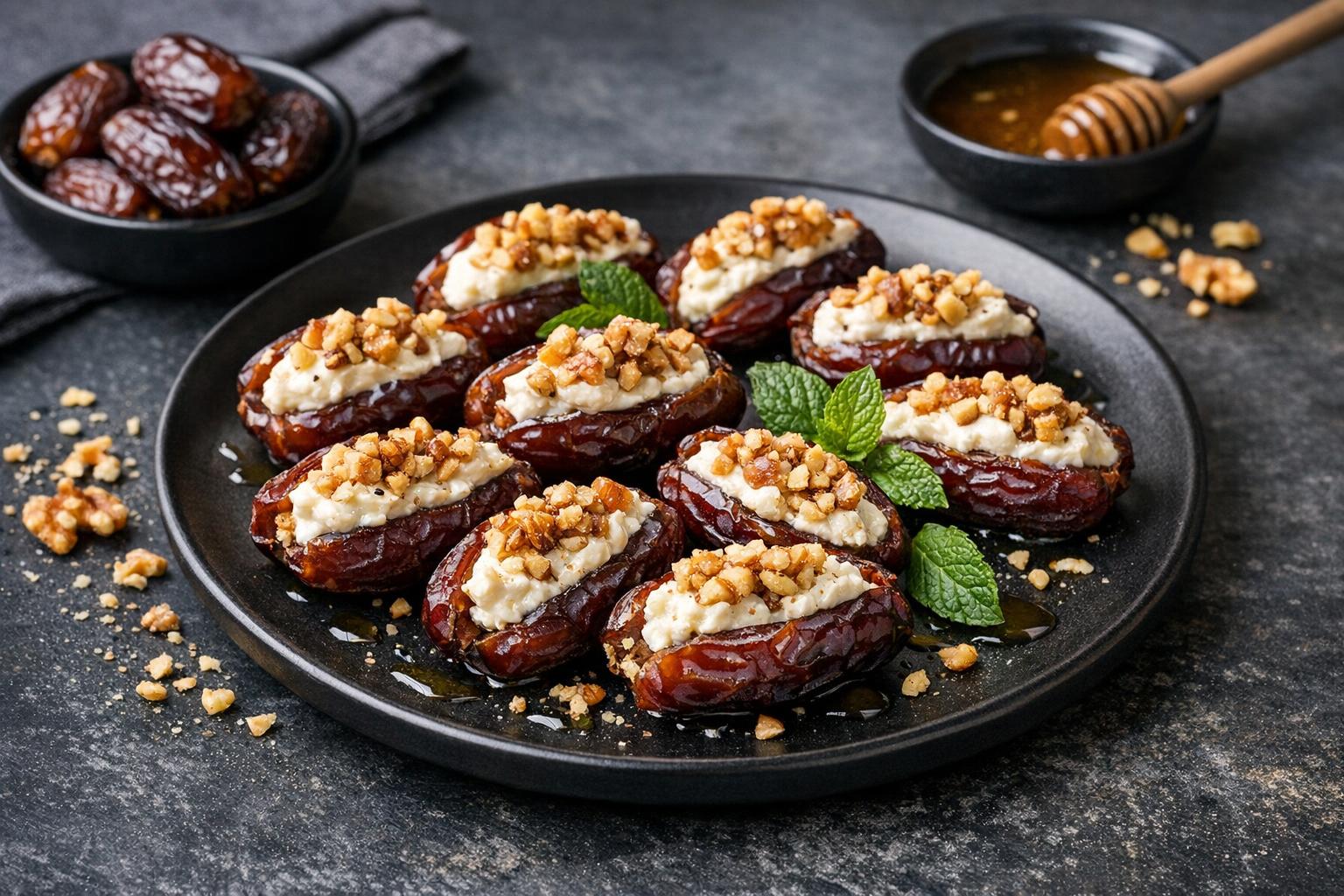 Turkish Stuffed Dates with Walnuts and Cream