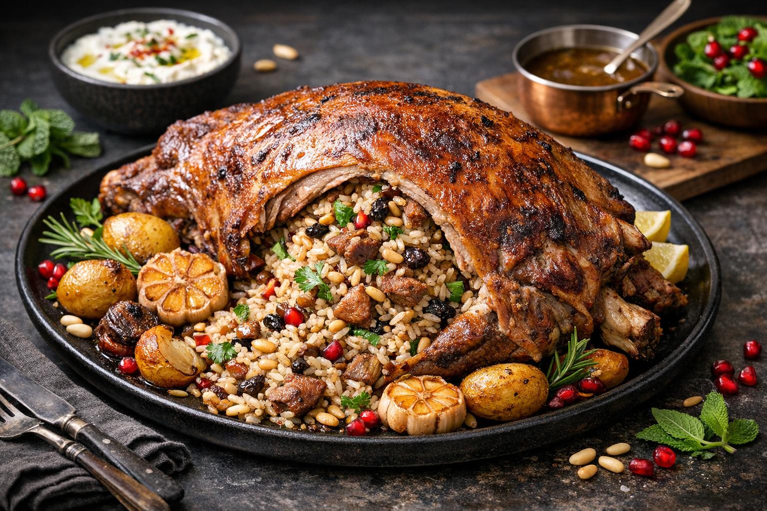 Gefüllte Lammschulter mit Reis und Gewürzen