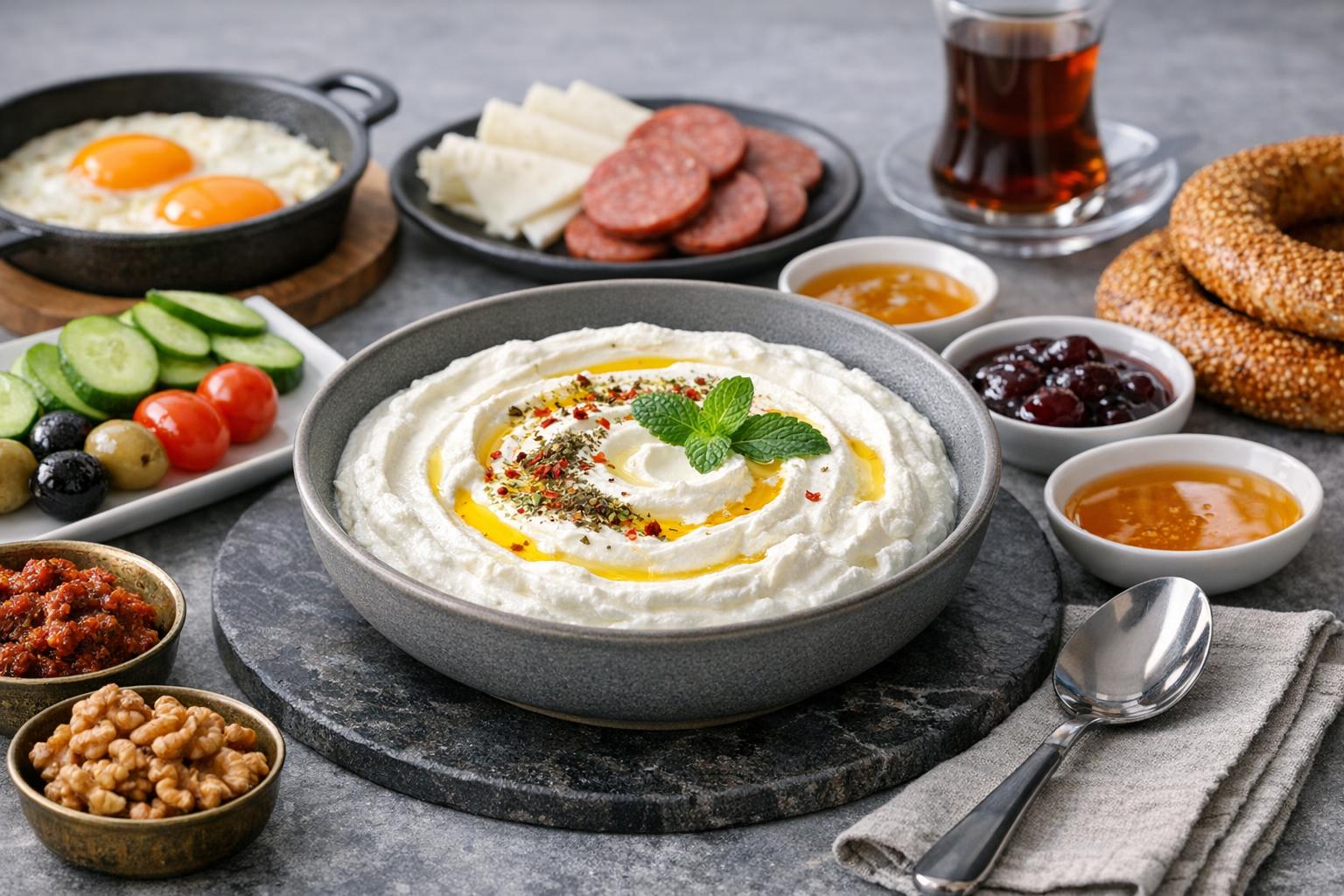 Süzme Yoğurt Kahvaltı - Traditionelles türkisches Frühstück mit Joghurt