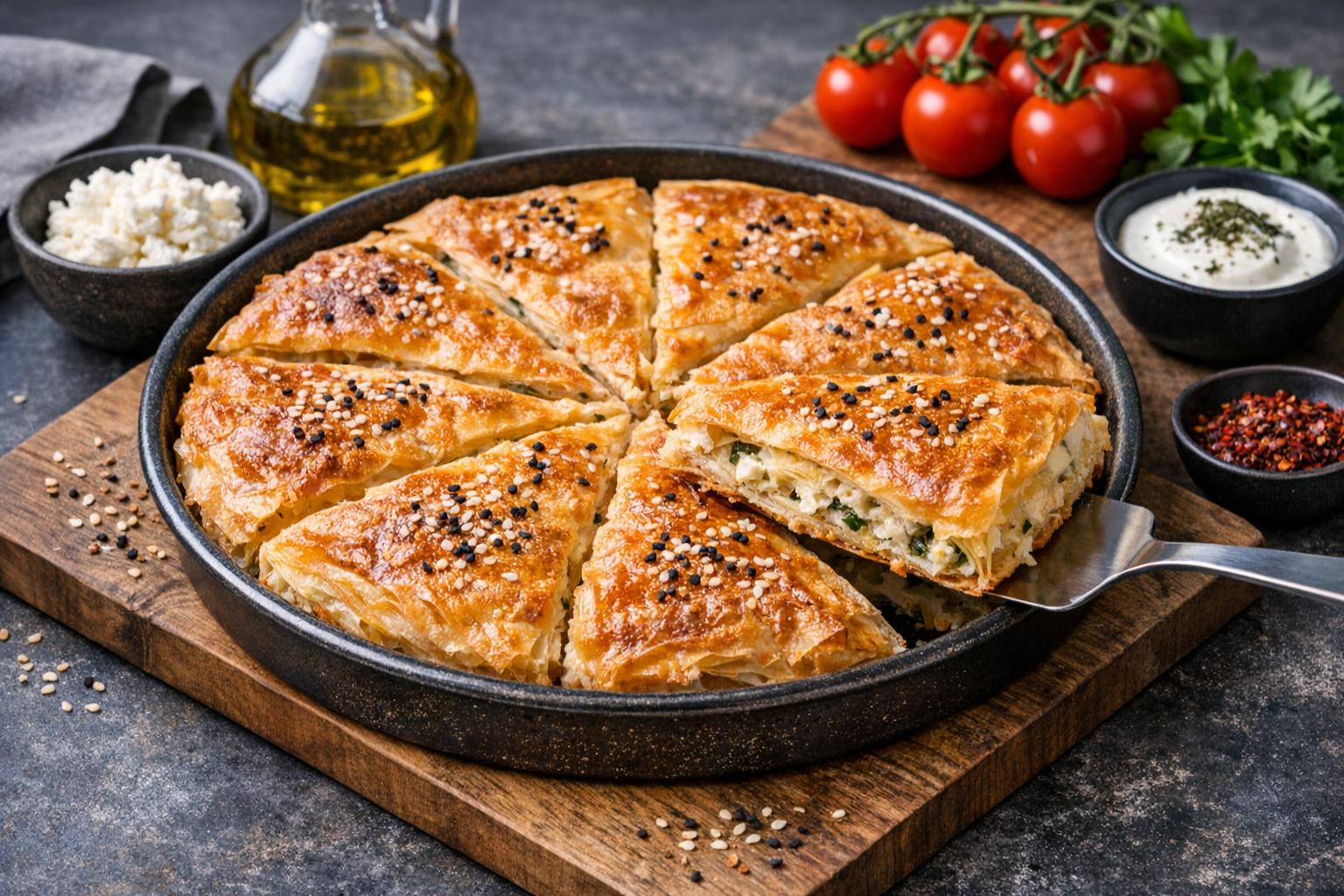 Turkish Tray Börek with Cheese and Herbs