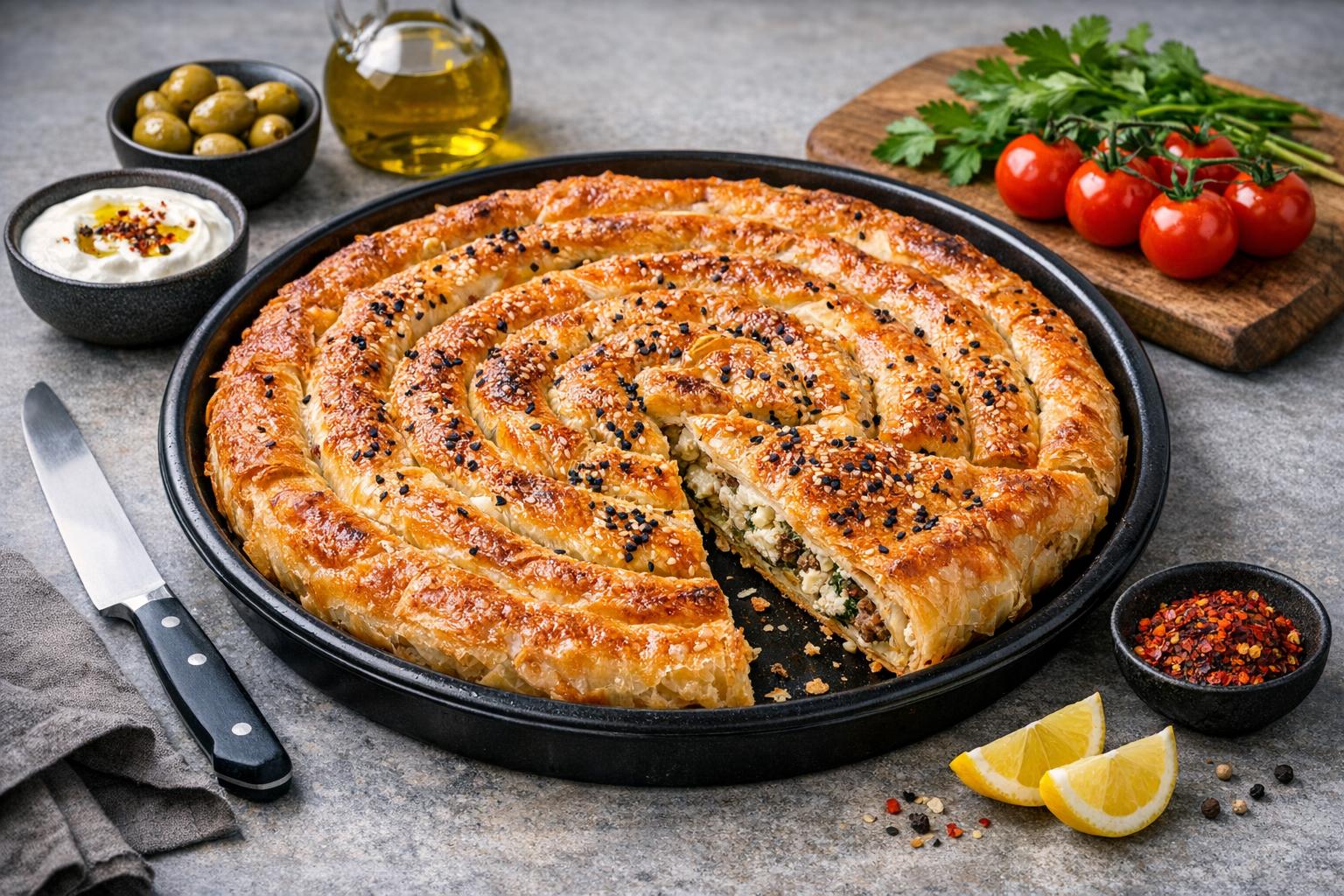 Turkish Layered Börek in Baking Tray