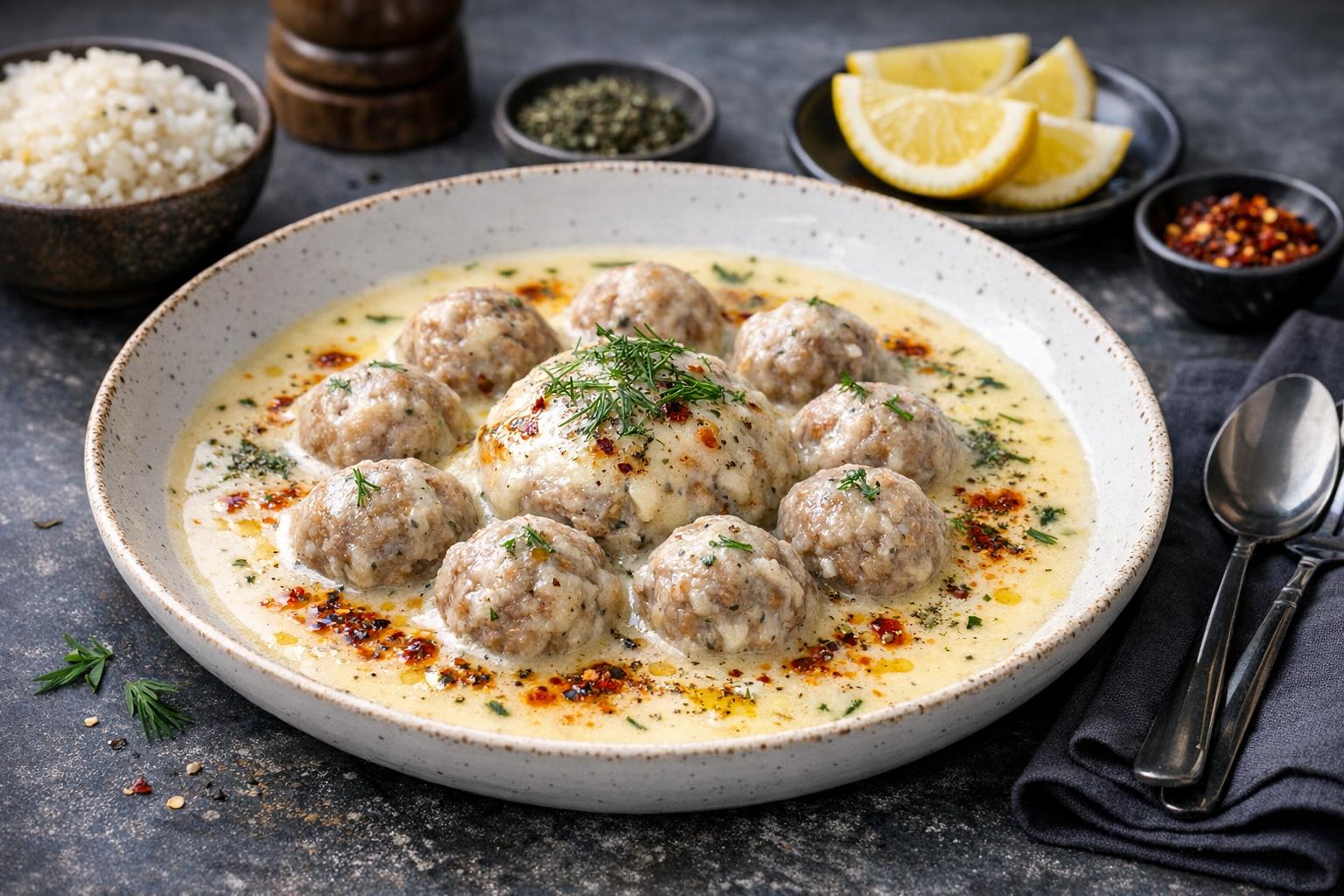 Turkish Meatballs in Creamy Lemon Egg Sauce
