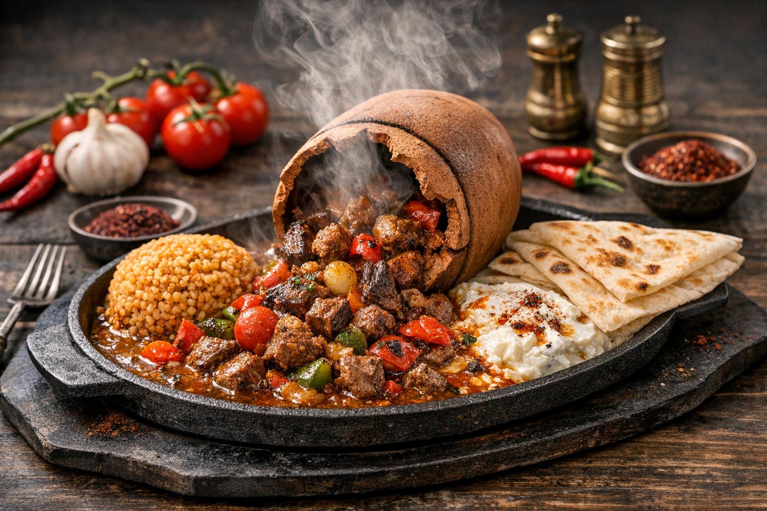 Authentic Turkish Clay Pot Kebab with Tender Lamb and Vegetables