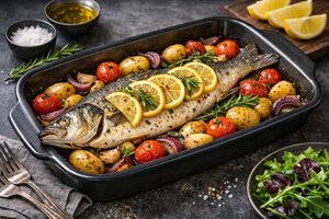 Turkish Baked Sea Bass with Lemon and Herbs