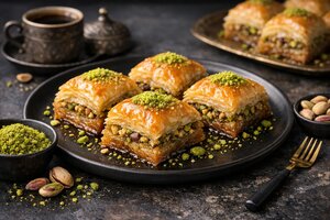 Traditional Turkish Baklava with Honey Syrup