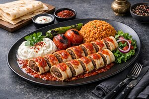 Beyti Kebab - Turkish Grilled Lamb Rolls with Yogurt Sauce