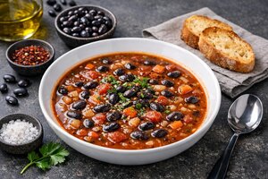 Turkish Black Bean Soup with Vegetables and Herbs