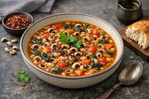 Turkish Black-Eyed Pea Soup with Vegetables and Herbs