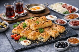 Turkish Börek Breakfast - Flaky Pastry with Cheese and Herbs
