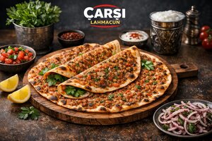 Turkish Çarşı Lahmacun - Traditional Market-Style Flatbread with Spiced Meat