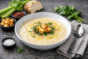 Turkish Celery Root Soup with Lemon and Herbs
