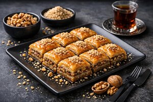 Walnut Baklava - Traditional Turkish Layered Pastry with Sweet Syrup