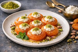 Turkish Dried Apricot Dessert with Walnuts and Cream