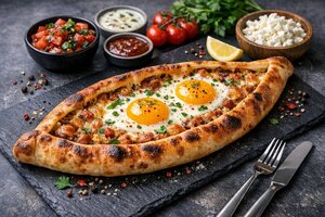 Turkish Egg Pide with Cheese and Herbs