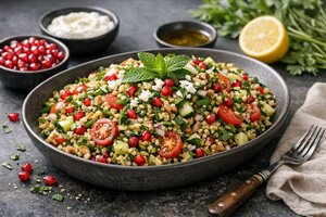 Turkish Freekeh Salad with Fresh Herbs and Pomegranate