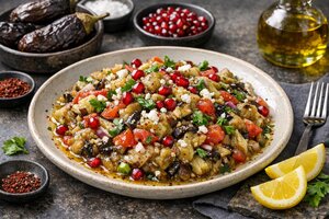 Turkish Grilled Eggplant Salad with Roasted Peppers and Herbs