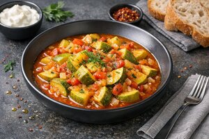 Turkish Zucchini Stew with Tomatoes and Onions
