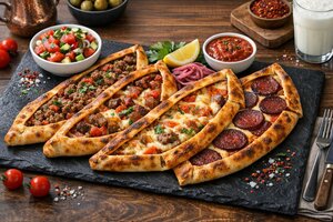 Turkish Mixed Pide with Cheese, Egg and Vegetables