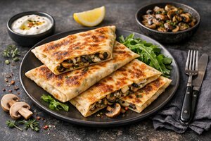 Turkish Mushroom Gozleme with Herbs and Cheese