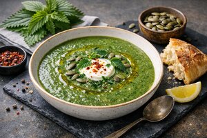Turkish Nettle Soup with Yogurt and Rice