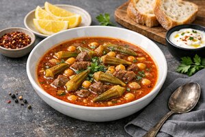 Turkish Okra Soup with Tomatoes and Onions