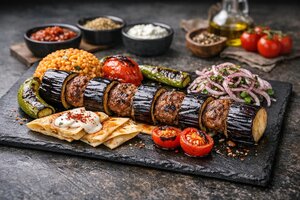 Turkish Eggplant Kebab with Grilled Vegetables