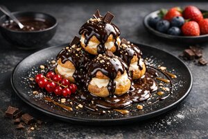 Turkish Profiteroles with Vanilla Custard and Chocolate Sauce