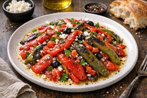 Turkish Roasted Pepper Salad with Olive Oil and Herbs