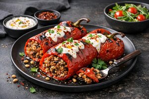 Turkish Roasted Red Pepper Stuffed with Rice and Herbs