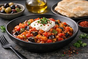 Turkish Roasted Eggplant Meze with Tomatoes and Peppers