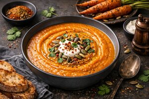 Turkish Spiced Carrot Soup with Yogurt and Herbs