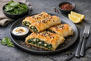 Turkish Spinach Borek Rolls with Feta and Herbs