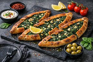 Turkish Spinach Pide - Crispy Boat-Shaped Flatbread