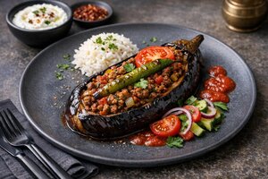 Turkish Stuffed Eggplant with Ground Meat and Rice