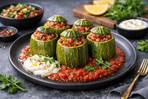 Turkish Stuffed Zucchini with Rice and Herbs