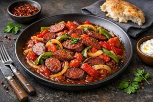 Turkish Sucuk Sauté with Peppers and Tomatoes