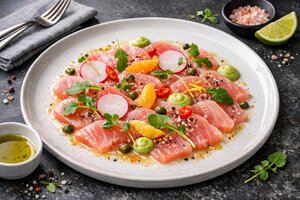 Turkish-Style Tuna Carpaccio with Olive Oil and Herbs