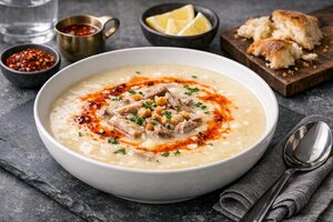 Turkish Wedding Soup with Meatballs and Lemon