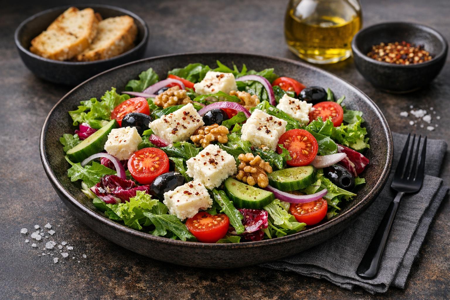 Tulum-Käse-Salat mit Walnüssen und Kräutern