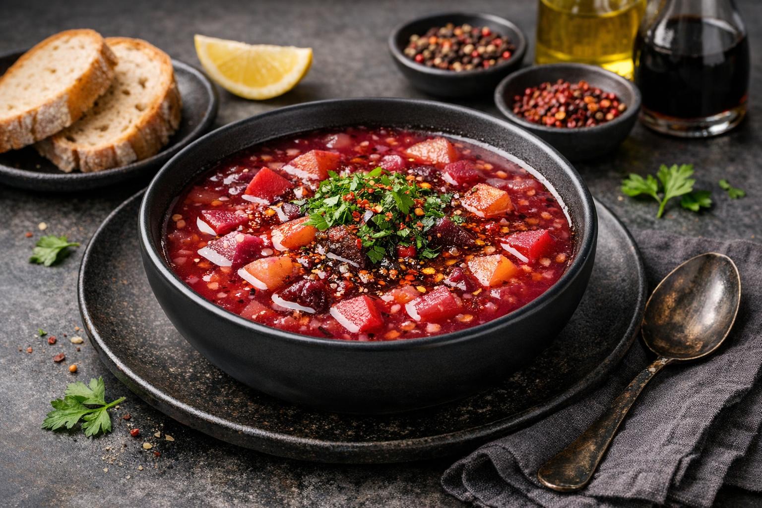 Türkische Rüben-Suppe mit Joghurt und frischen Kräutern