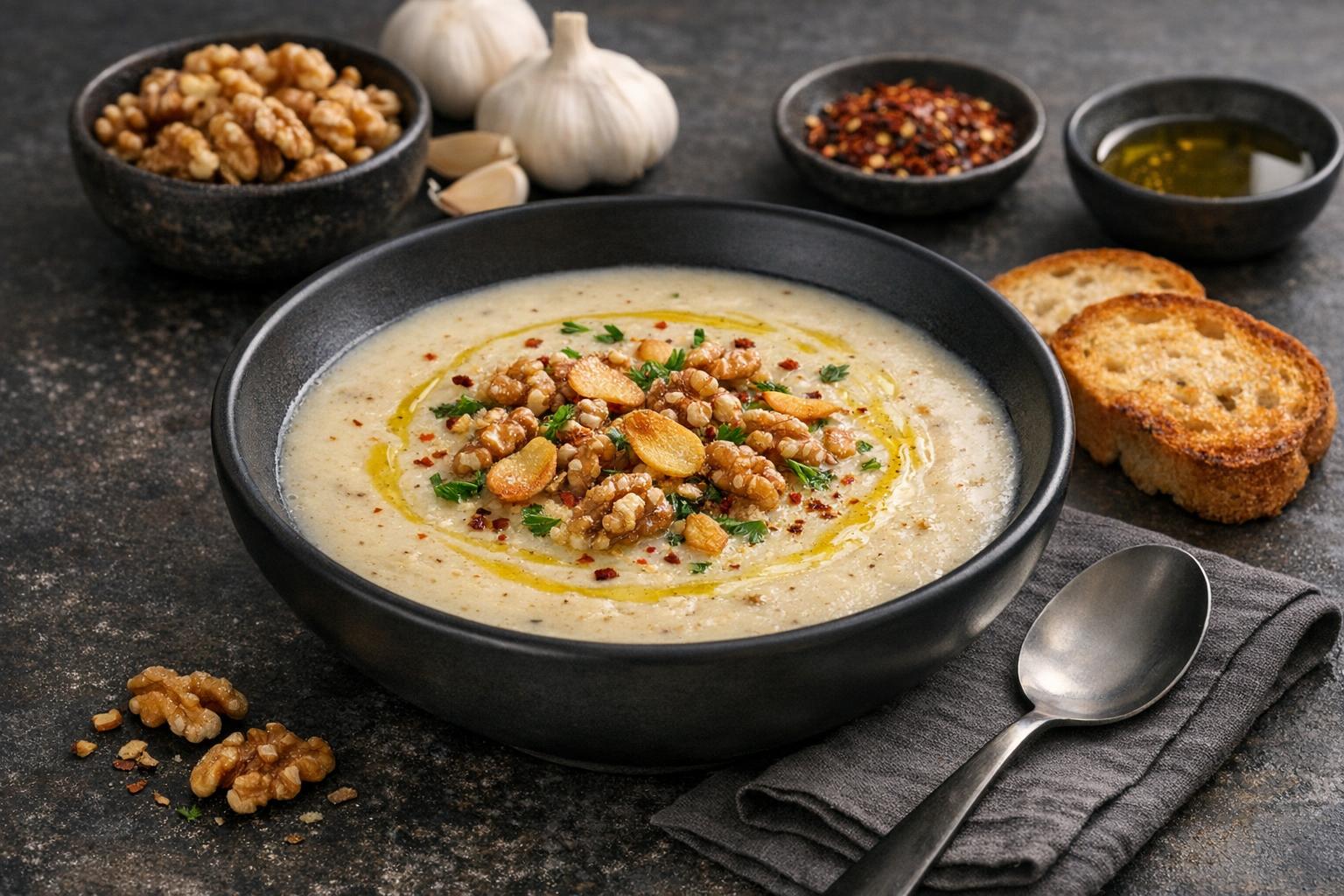 Türkische Walnuss-Knoblauch-Suppe