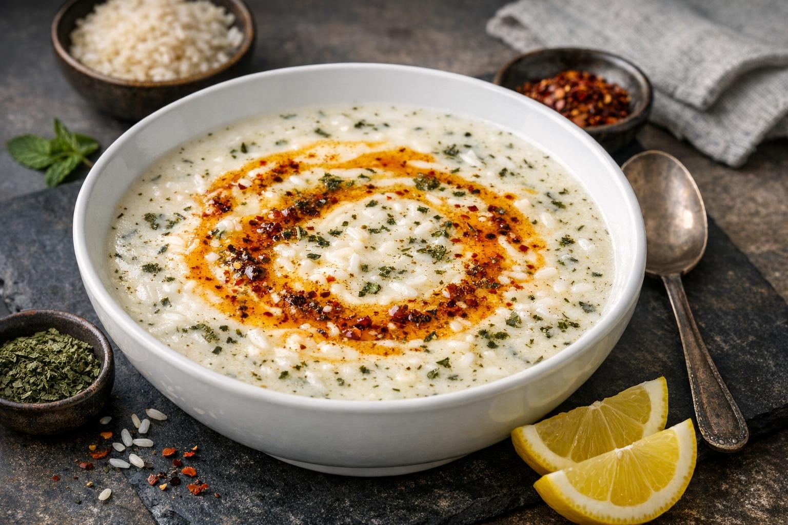 Turkish Yayla Soup with Yogurt and Rice