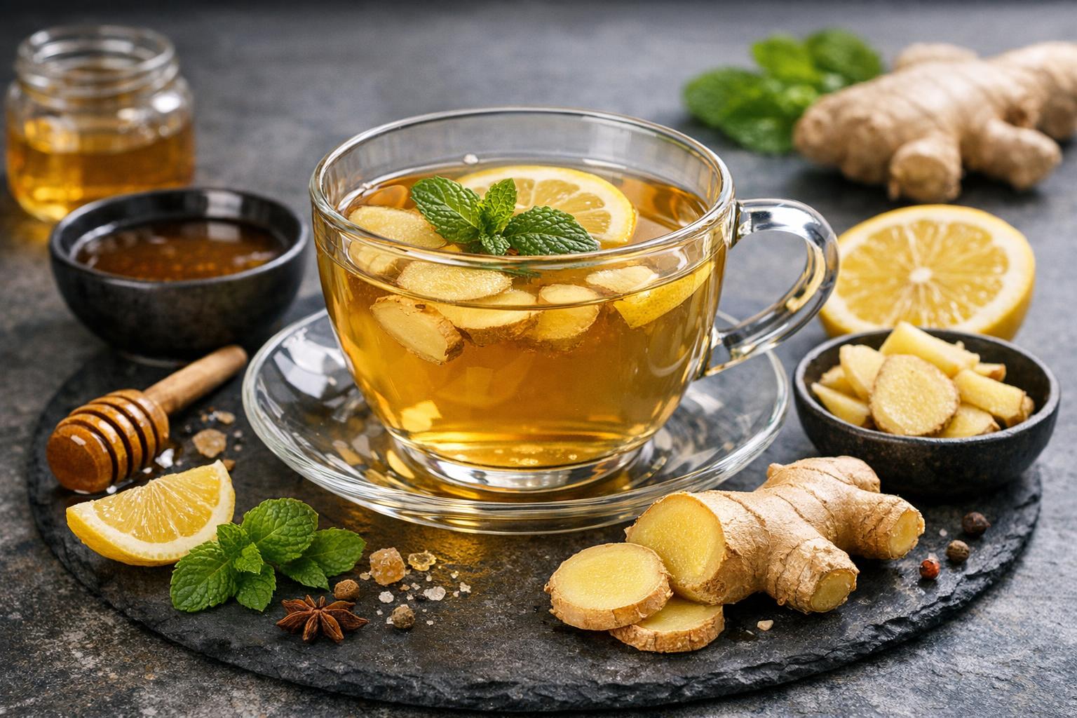 Turkish Ginger Tea with Lemon and Honey