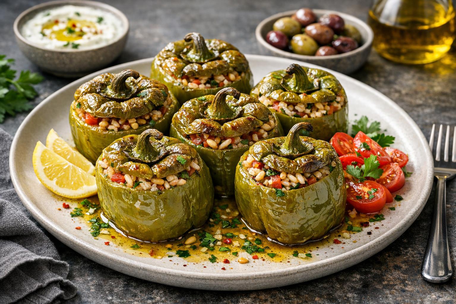 Turkish Stuffed Bell Peppers in Olive Oil